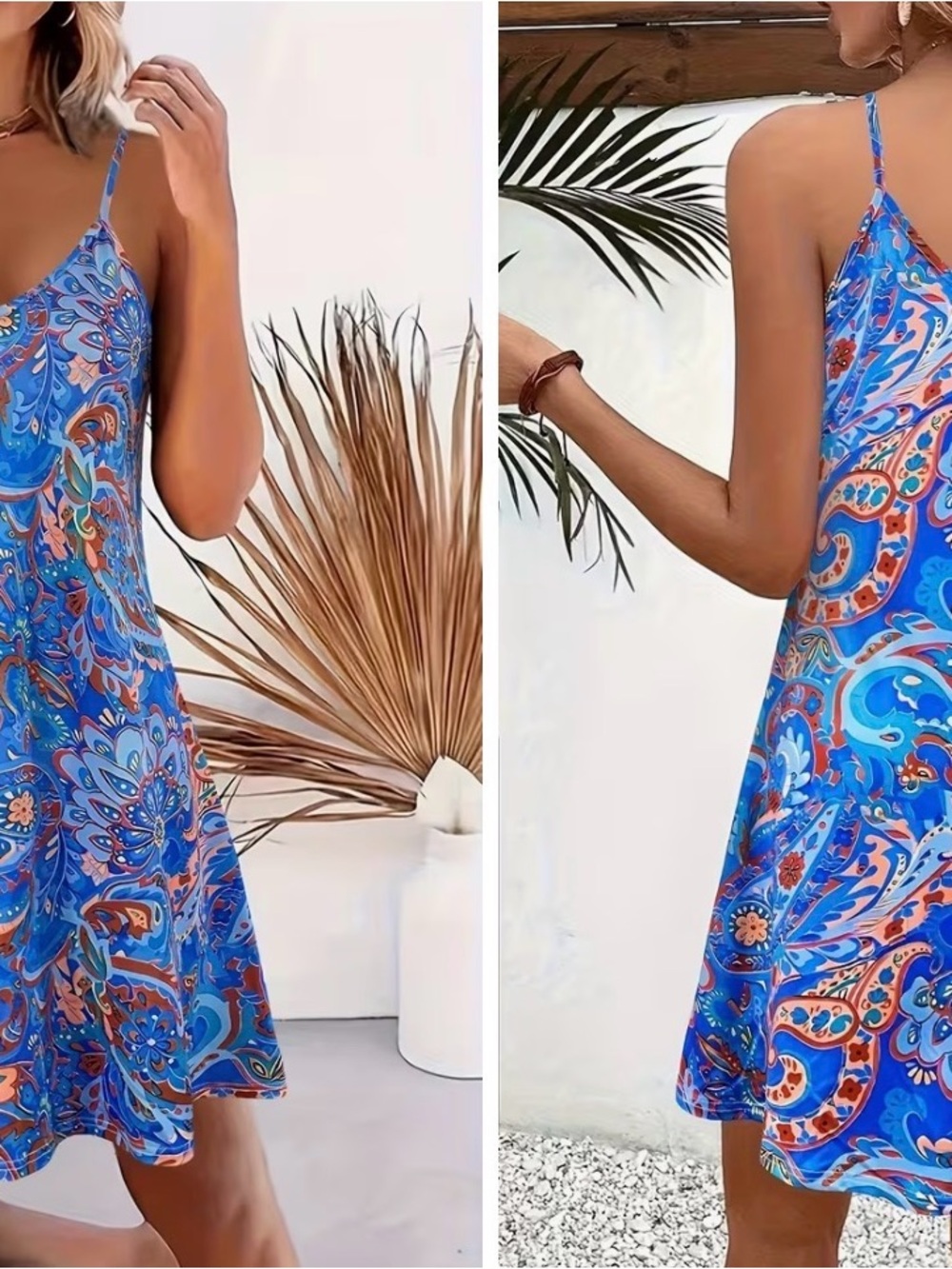 Bright Blue Paisley Slip Mini Dress